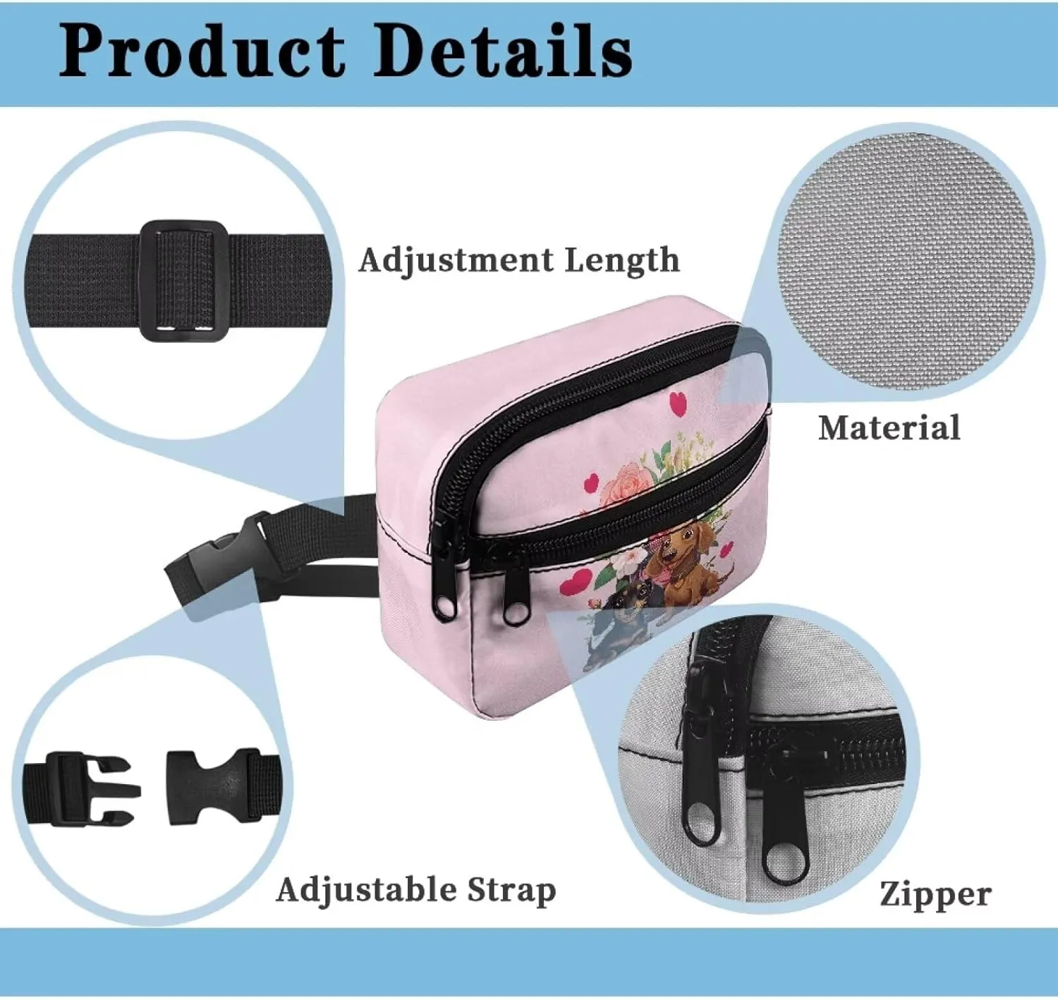 FOR U DESIGNS Fanny Pack for Girls 10-12 Dachshund Print Hiking Fanny Pack with Adjustable Strap Small Belt Bag for Running Hiking Fashion Waist Packs