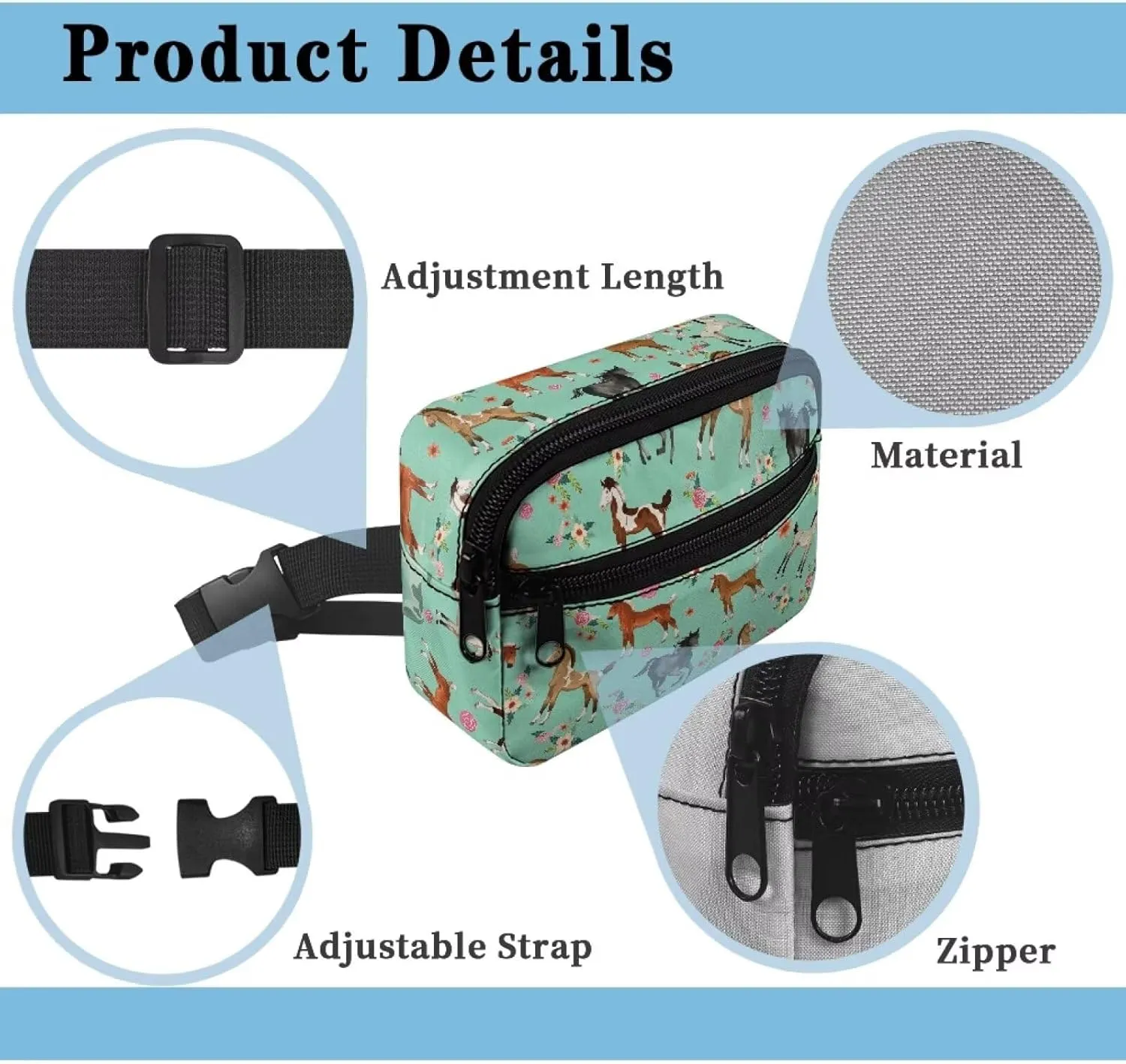 FOR U DESIGNS Fanny Pack for Girls Belt Bag Ages 8-12 Fashion Waist Packs with Adjustable Strap Horse & Floral Print Small Crossbody Bag