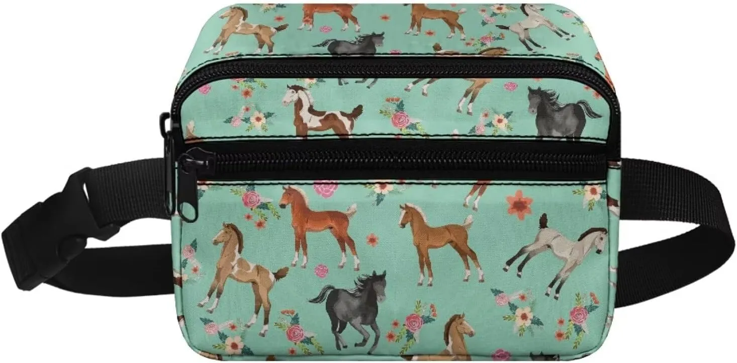 FOR U DESIGNS Fanny Pack for Girls Belt Bag Ages 8-12 Fashion Waist Packs with Adjustable Strap Horse & Floral Print Small Crossbody Bag