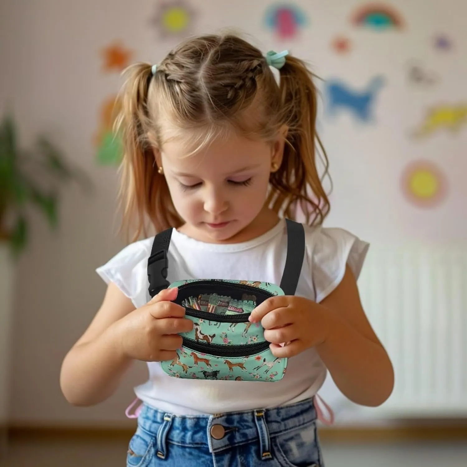 FOR U DESIGNS Fanny Pack for Girls Belt Bag Ages 8-12 Fashion Waist Packs with Adjustable Strap Horse & Floral Print Small Crossbody Bag