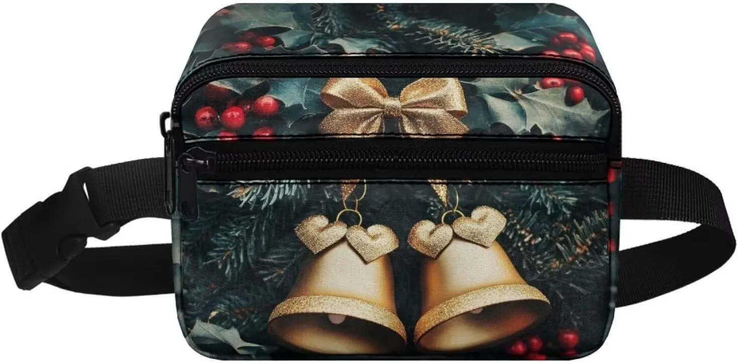 FOR U DESIGNS Fanny Pack for Girls Belt Bag with Zipper Pockets Small Crossbody Bag Christmas Bag Christmas Bell Print Waist Pack Purse