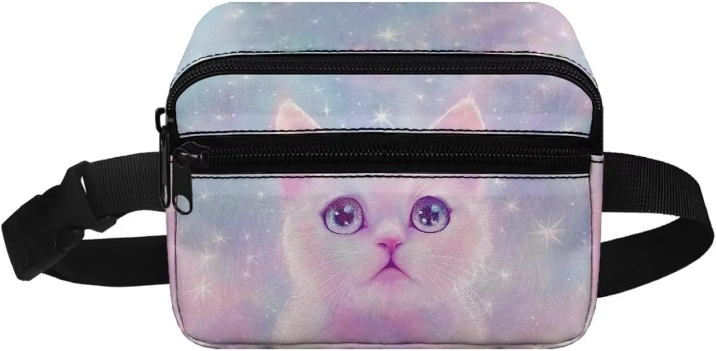FOR U DESIGNS Fanny Packs for Girls Crossbody Bag Ages 8-12 Belt Bag with Shoulder Strap Cat Print Fashion Waist Packs Lightweight Cross Body Bag