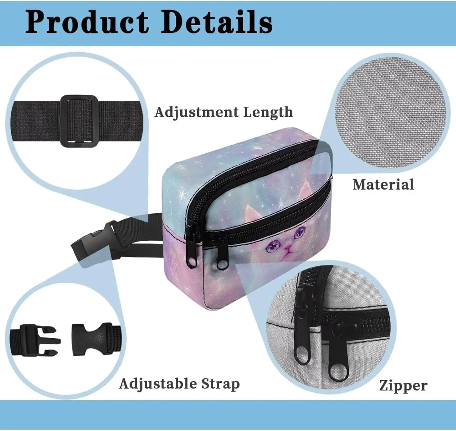 FOR U DESIGNS Fanny Packs for Girls Crossbody Bag Ages 8-12 Belt Bag with Shoulder Strap Cat Print Fashion Waist Packs Lightweight Cross Body Bag