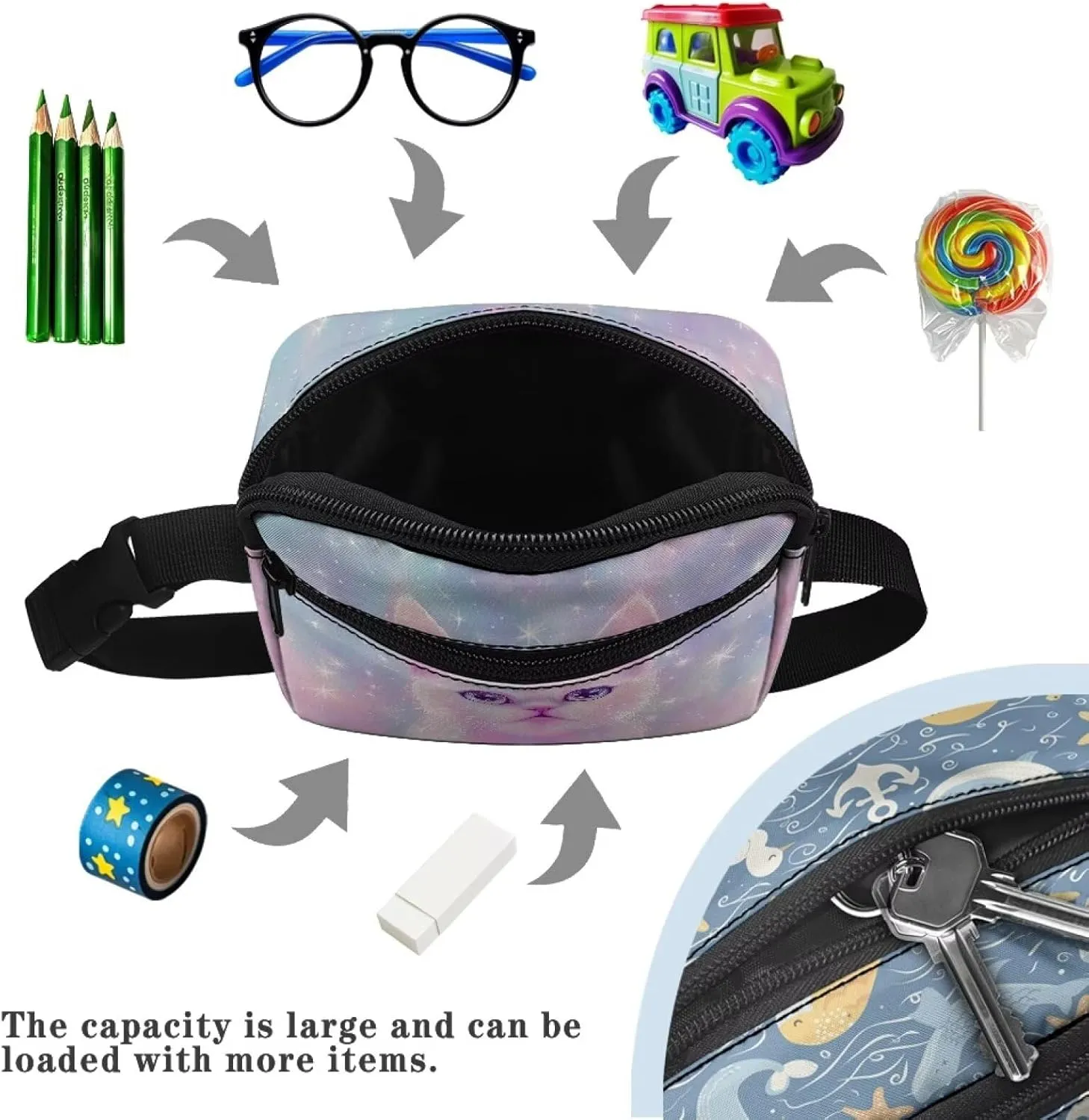 FOR U DESIGNS Fanny Packs for Girls Crossbody Bag Ages 8-12 Belt Bag with Shoulder Strap Cat Print Fashion Waist Packs Lightweight Cross Body Bag
