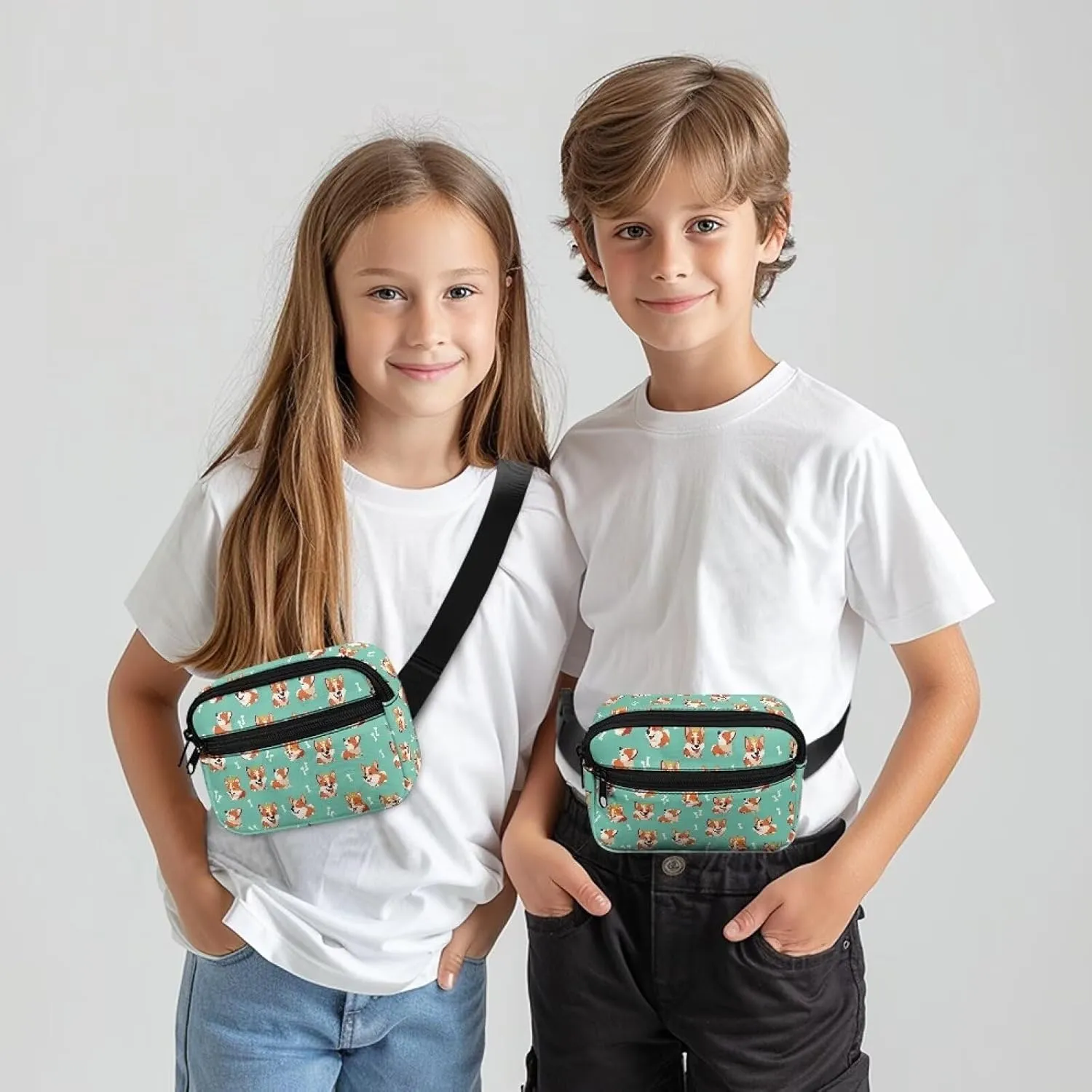 FOR U DESIGNS Fanny Packs for Hiking Running School Travel Small Belt Bag for Girls 8-12 Cute Fanny Pack with Adjustable Strap Corgi Print