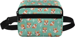 FOR U DESIGNS Fanny Packs for Hiking Running School Travel Small Belt Bag for Girls 8-12 Cute Fanny Pack with Adjustable Strap Corgi Print