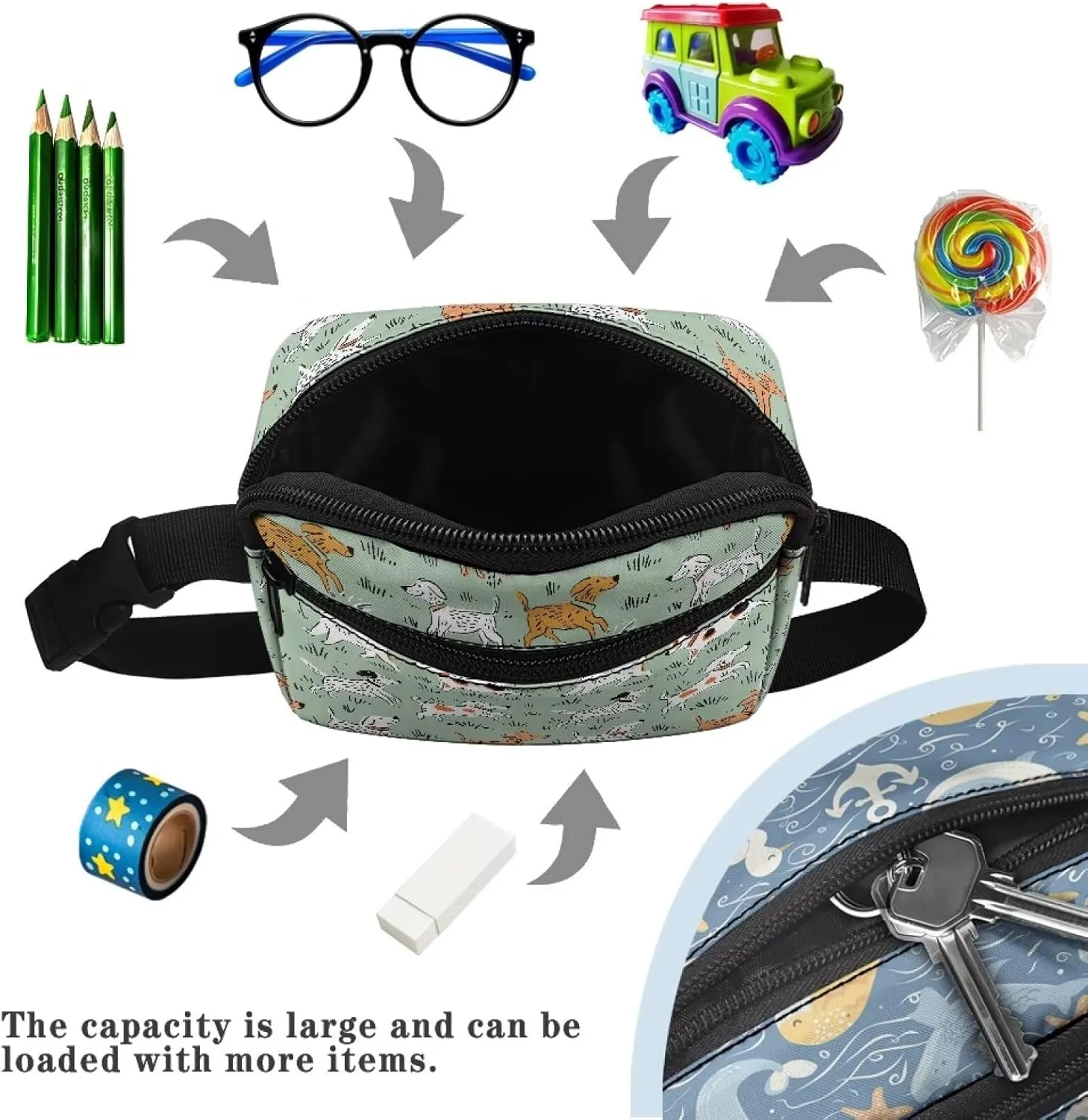 FOR U DESIGNS Fashion Waist Packs Fanny Pack for Girls Belt Bag with Zipper Pockets Small Crossbody Bag Purse Dog Print Cute Fanny Packs
