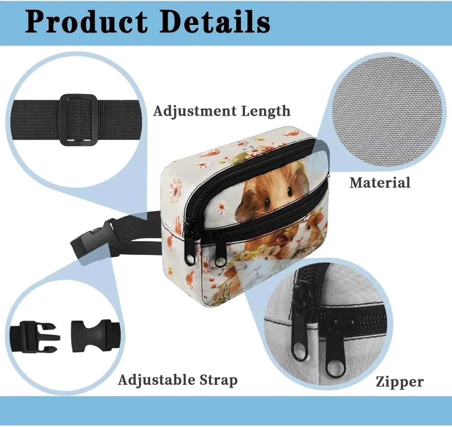 FOR U DESIGNS Girls Fanny Pack 6-8 Small Belt Bag Cute Cross Body Bag Fashion Waist Packs Guinea Pig Print Travel Crossbody Bag for School