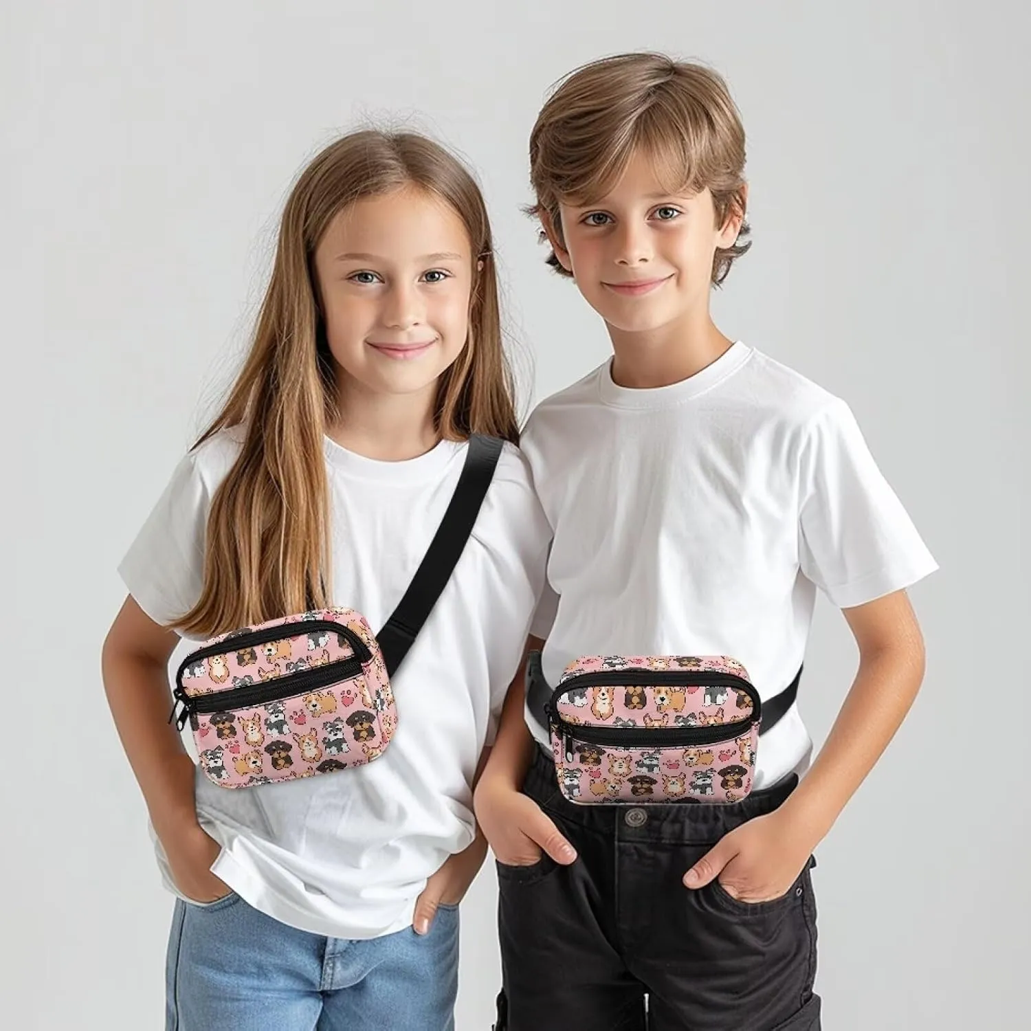 FOR U DESIGNS Girls Fanny Pack Purse Ages 8-12 Fashion Waist Packs Cute Crossbody Bag for School Travel Running Hiking Fanny Packs Dog Belt Bag