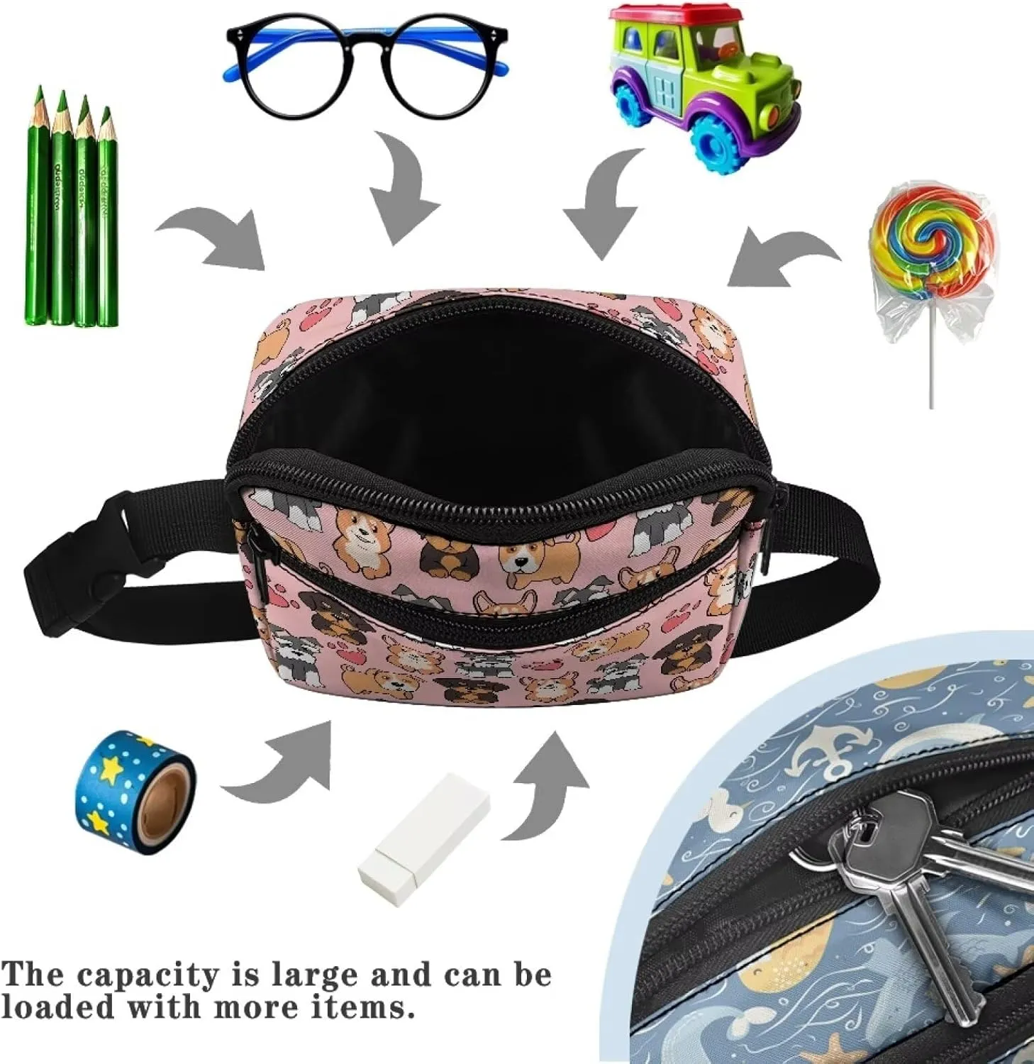 FOR U DESIGNS Girls Fanny Pack Purse Ages 8-12 Fashion Waist Packs Cute Crossbody Bag for School Travel Running Hiking Fanny Packs Dog Belt Bag