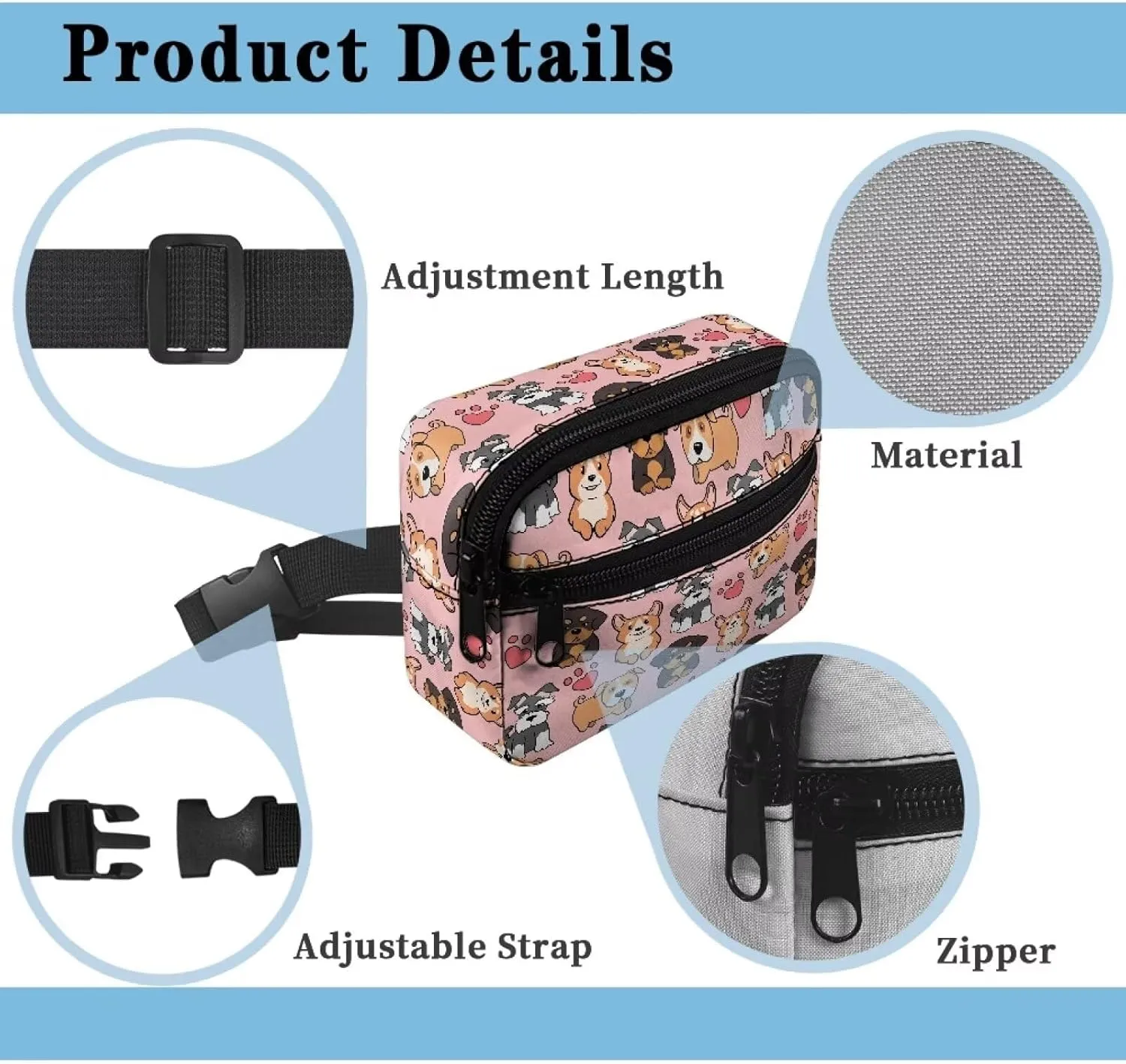FOR U DESIGNS Girls Fanny Pack Purse Ages 8-12 Fashion Waist Packs Cute Crossbody Bag for School Travel Running Hiking Fanny Packs Dog Belt Bag