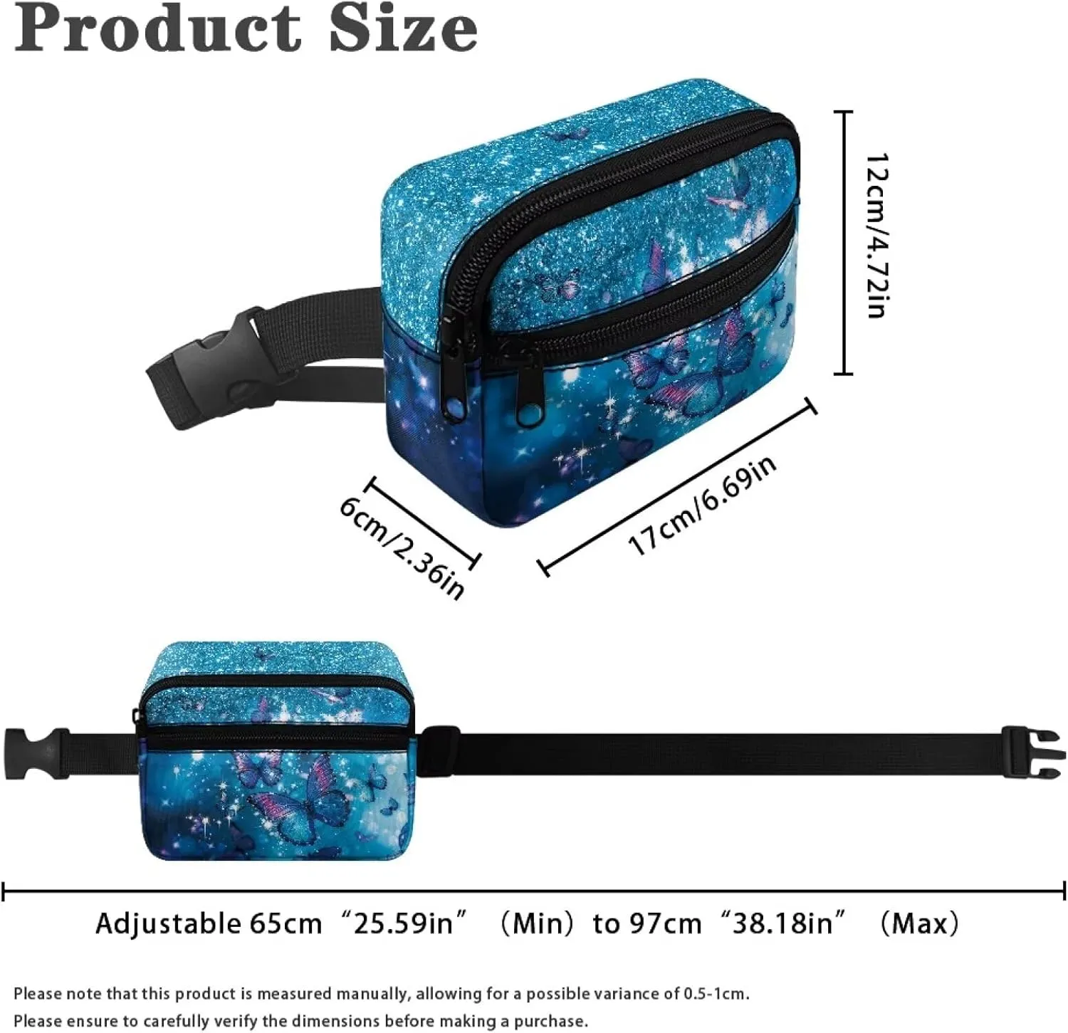 FOR U DESIGNS Girls Fanny Pack Purse Blue Small Crossbody Bag for School Running Hiking Travel Fashion Waist Packs Butterfly Print Belt Bag