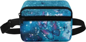 FOR U DESIGNS Girls Fanny Pack Purse Blue Small Crossbody Bag for School Running Hiking Travel Fashion Waist Packs Butterfly Print Belt Bag