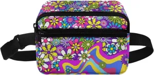 FOR U DESIGNS Hiking Fanny Pack for Girls Small Belt Bag with Zipper Pockets Colorful Crossbody Purse Flower Stripe Print Fashion Waist Packs