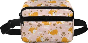 FOR U DESIGNS Kid Fanny Pack Girls Crossbody Bag with Adjustable Strap Mini Belt Bag for Running Hiking Gym Travel School Waist Pack Corgi Print