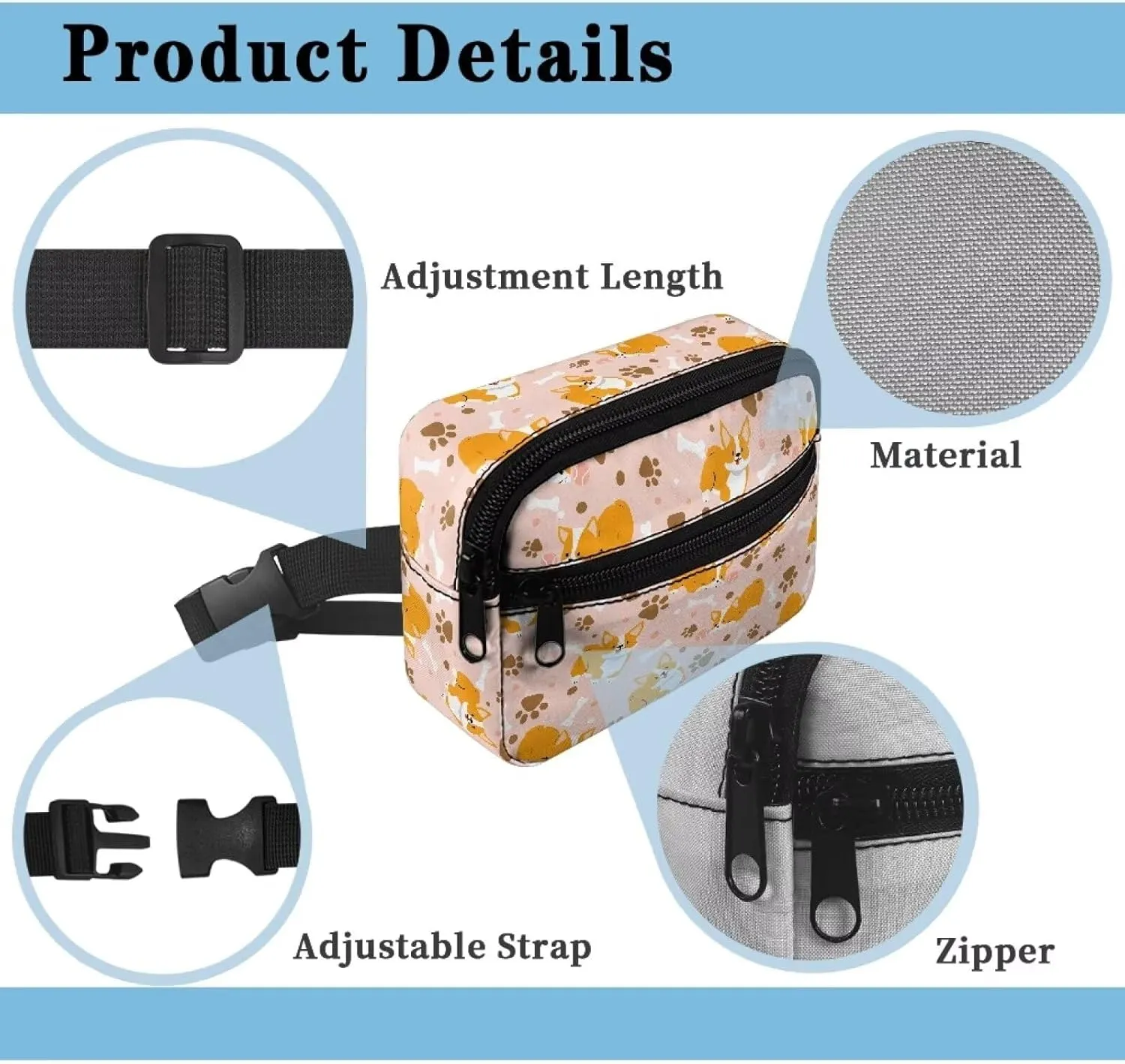 FOR U DESIGNS Kid Fanny Pack Girls Crossbody Bag with Adjustable Strap Mini Belt Bag for Running Hiking Gym Travel School Waist Pack Corgi Print