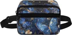 FOR U DESIGNS Kids Fanny Pack Girls Belt Bag Blue Small Crossbody Bag with Adjustable Strap Butterfly Waist Pack for Running Hiking Travel