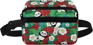 FOR U DESIGNS Kids Fanny Pack Girls Small Crossbody Bag for School Travel Workout Hiking Running Fashion Waist Packs Panda & Strawberry Print Belt Bag