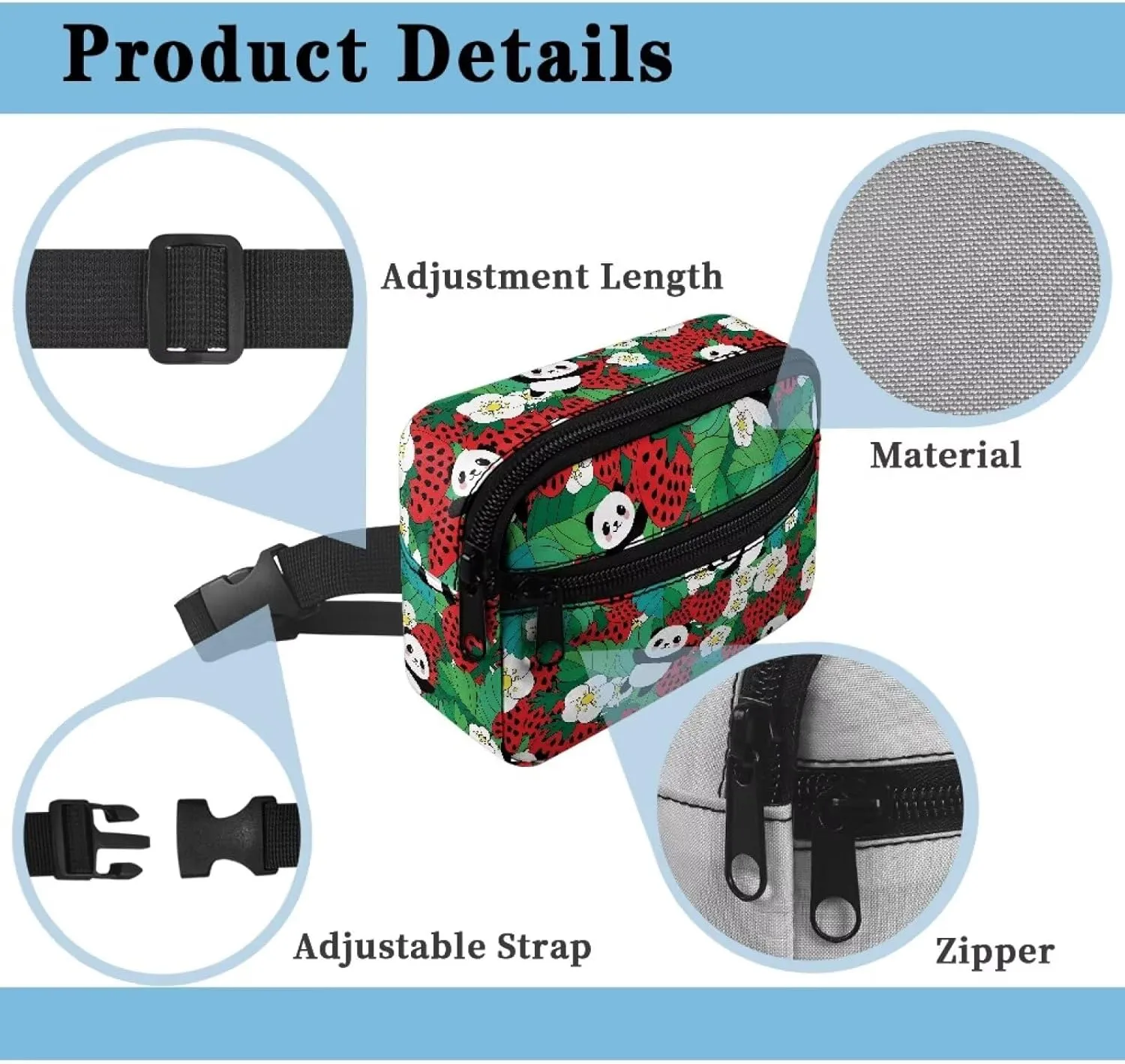 FOR U DESIGNS Kids Fanny Pack Girls Small Crossbody Bag for School Travel Workout Hiking Running Fashion Waist Packs Panda & Strawberry Print Belt Bag