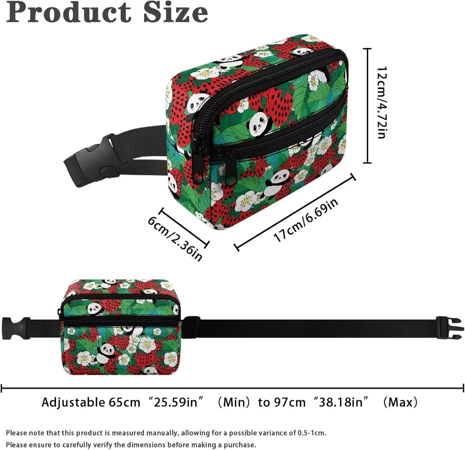 FOR U DESIGNS Kids Fanny Pack Girls Small Crossbody Bag for School Travel Workout Hiking Running Fashion Waist Packs Panda & Strawberry Print Belt Bag