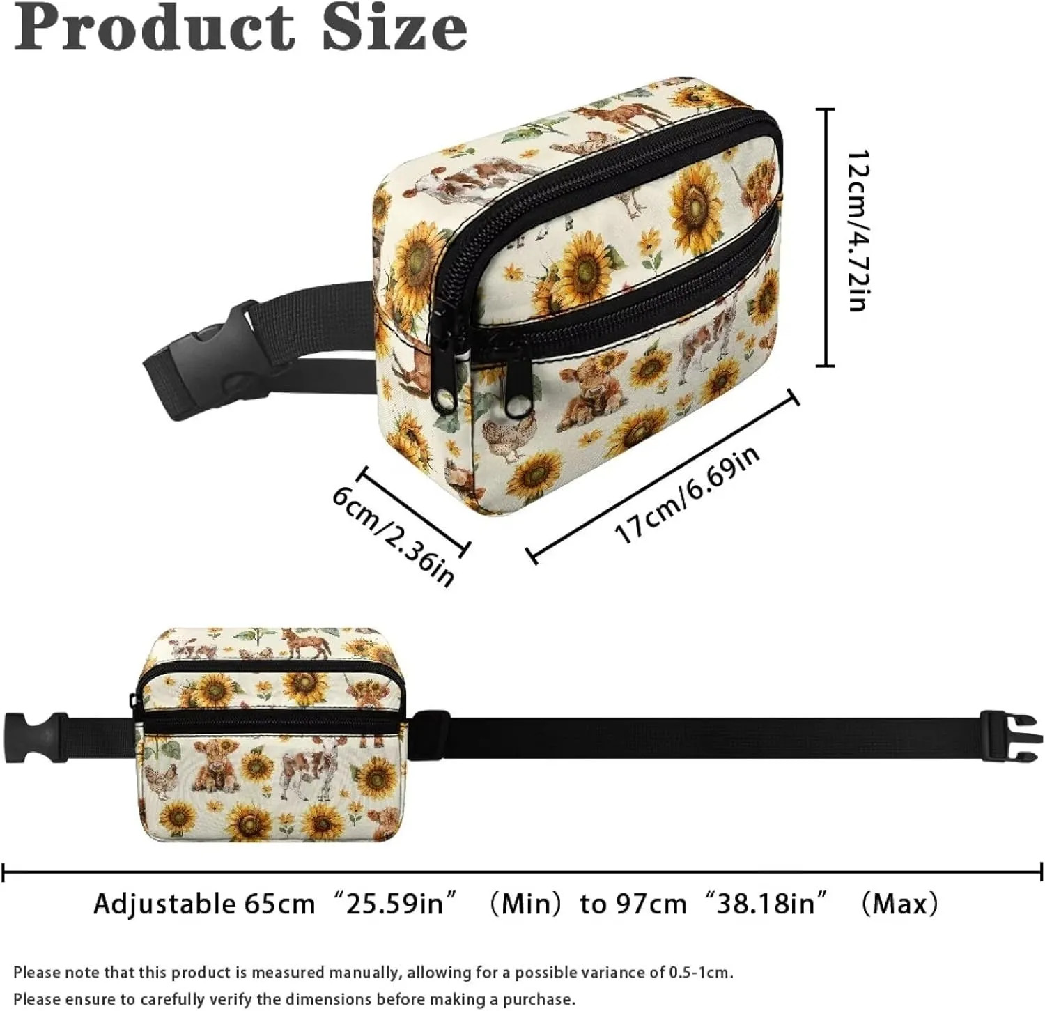 FOR U DESIGNS Little Girls Small Fanny Pack 4-8 Belt Bag Cow & Sunflower Print Cute Crossbody Bag Travel Running Workout Fashion Waist Packs