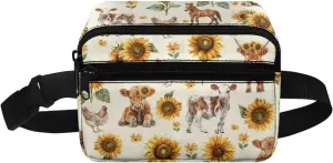 FOR U DESIGNS Little Girls Small Fanny Pack 4-8 Belt Bag Cow & Sunflower Print Cute Crossbody Bag Travel Running Workout Fashion Waist Packs