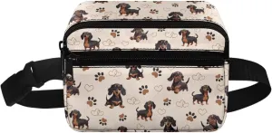 FOR U DESIGNS Small Fanny Pack for Girls Dachshund & Paw Print Lightweight Travel Crossbody Bag with Adjustable Strap Fashion Waist Packs