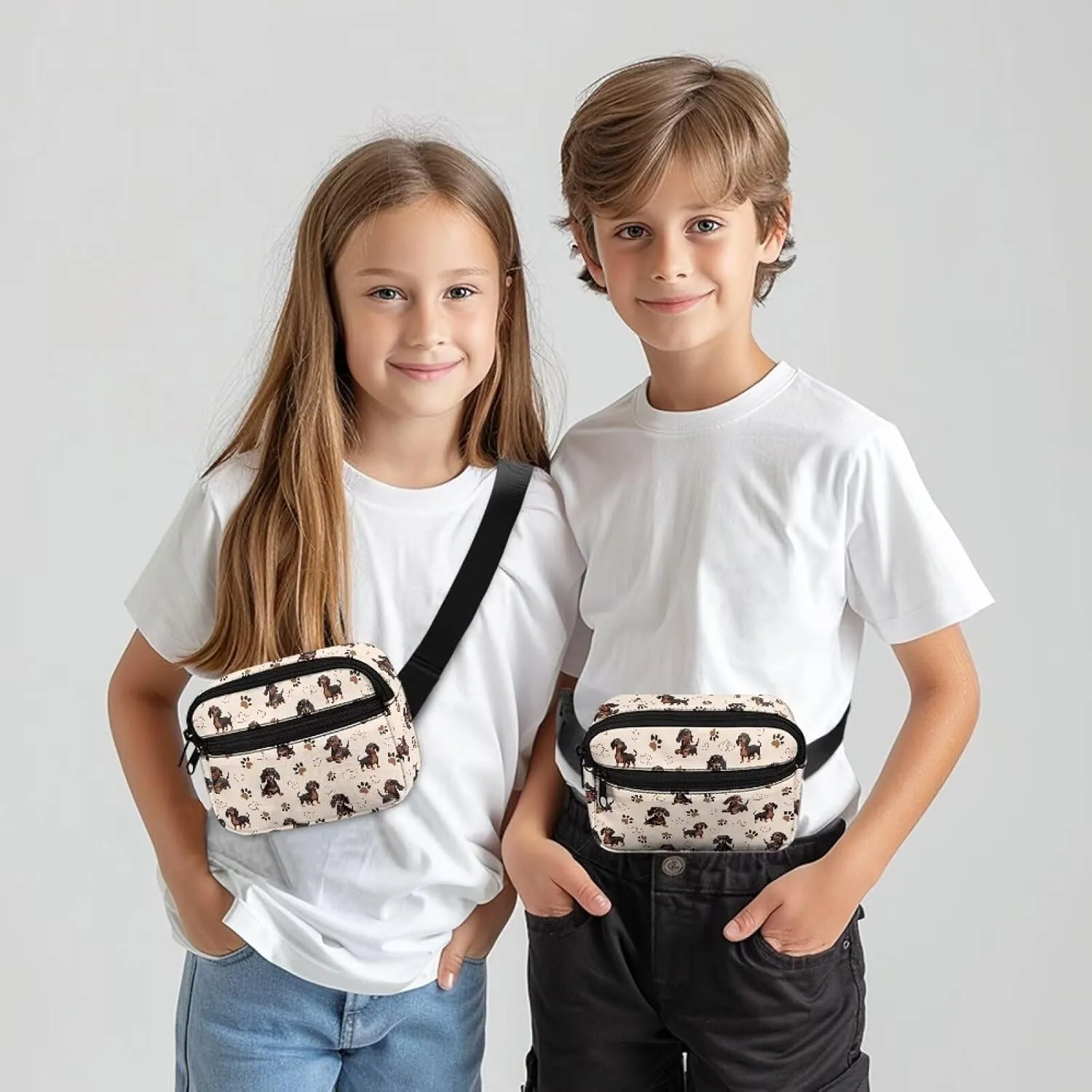 FOR U DESIGNS Small Fanny Pack for Girls Dachshund & Paw Print Lightweight Travel Crossbody Bag with Adjustable Strap Fashion Waist Packs