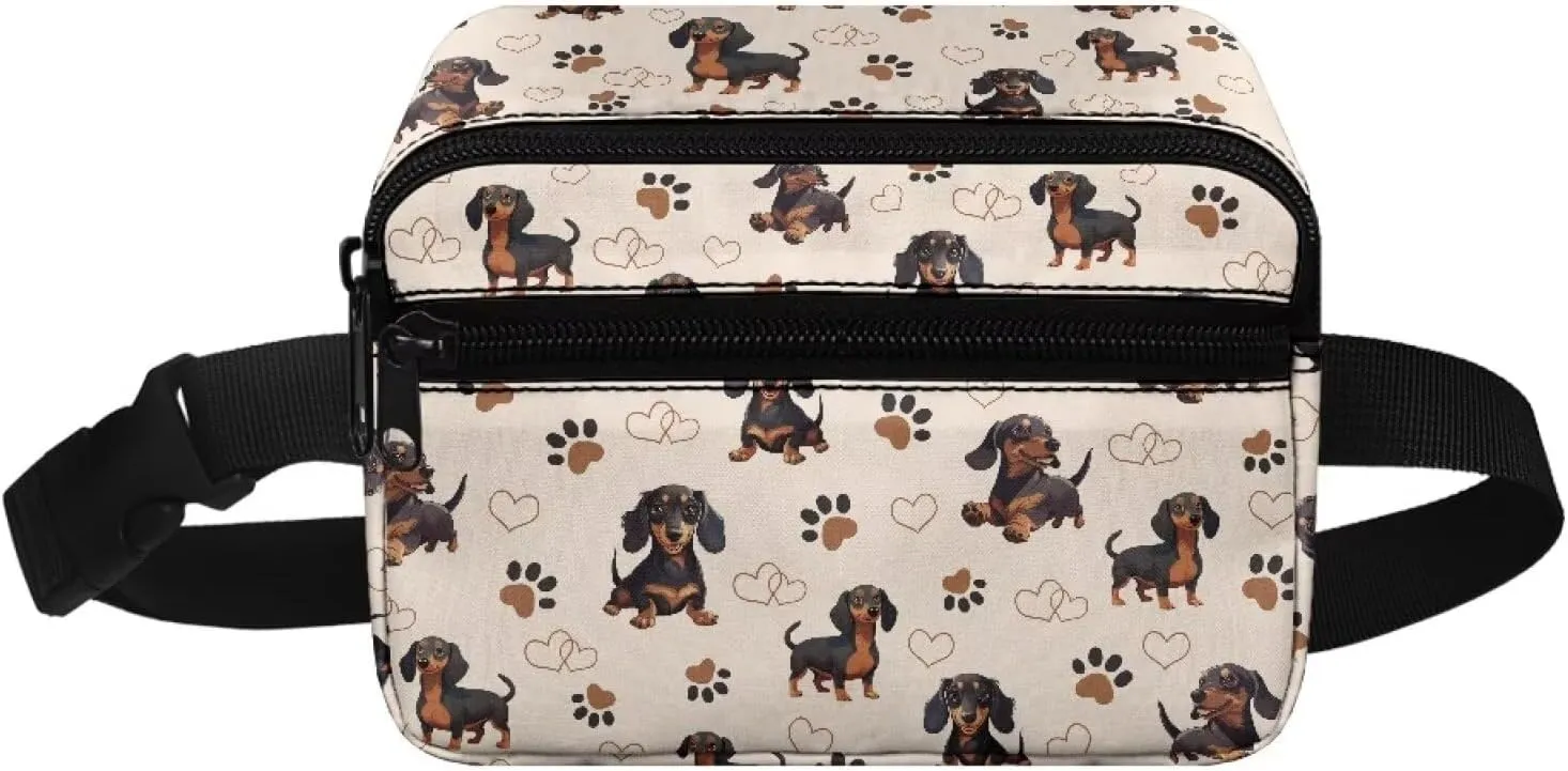 FOR U DESIGNS Small Fanny Pack for Girls Dachshund & Paw Print Lightweight Travel Crossbody Bag with Adjustable Strap Fashion Waist Packs
