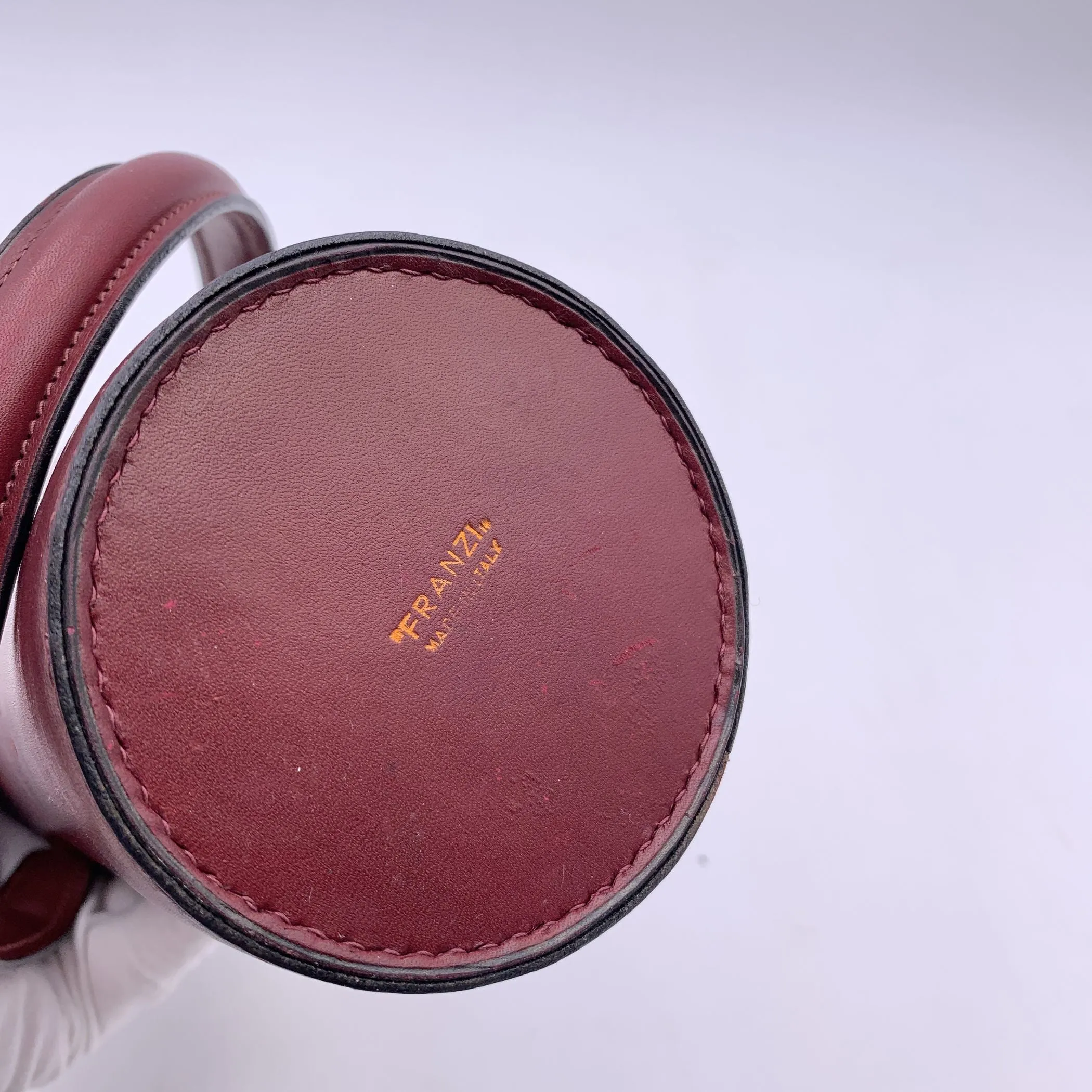 Franzi Vintage Burgundy Leather Silver Metal Thermos Vacuum Flask