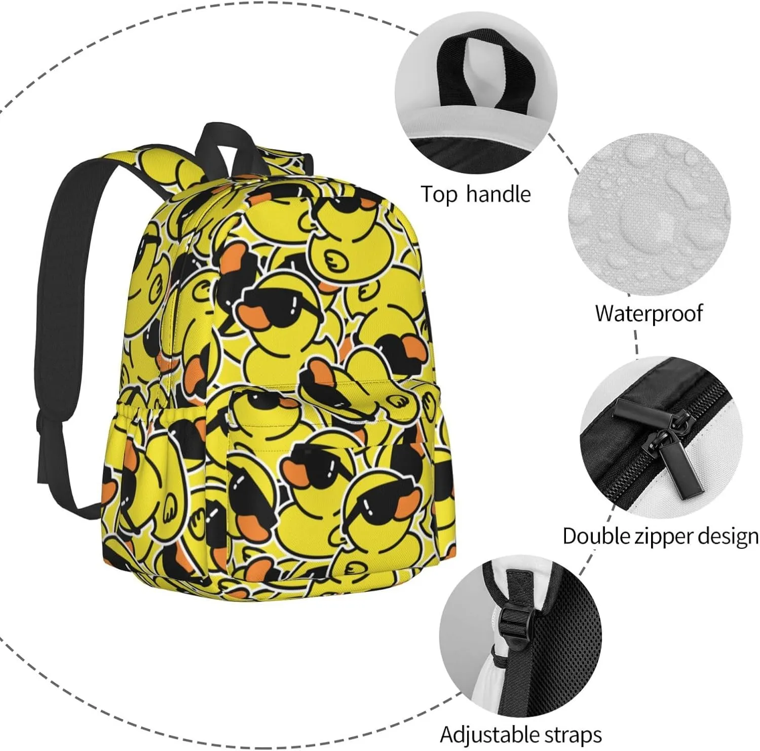 Funny Rubber Duck With Sunglasses Laptop Backpack For Men Women, Lightweight Daypack Bookbag For Daily Commutes Business Travel Hiking