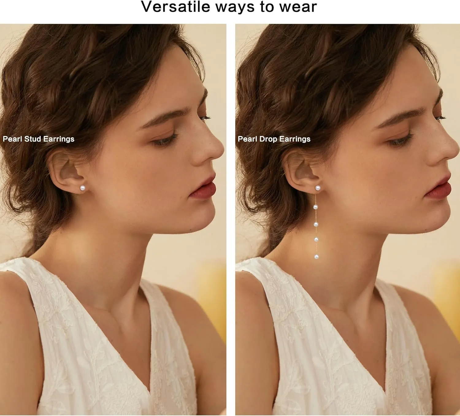FUNRUN JEWELRY 14K Gold Plated Pearl Necklace Set for Women - Adjustable Choker, Bracelet, Drop Earrings - Dainty Wedding Jewelry