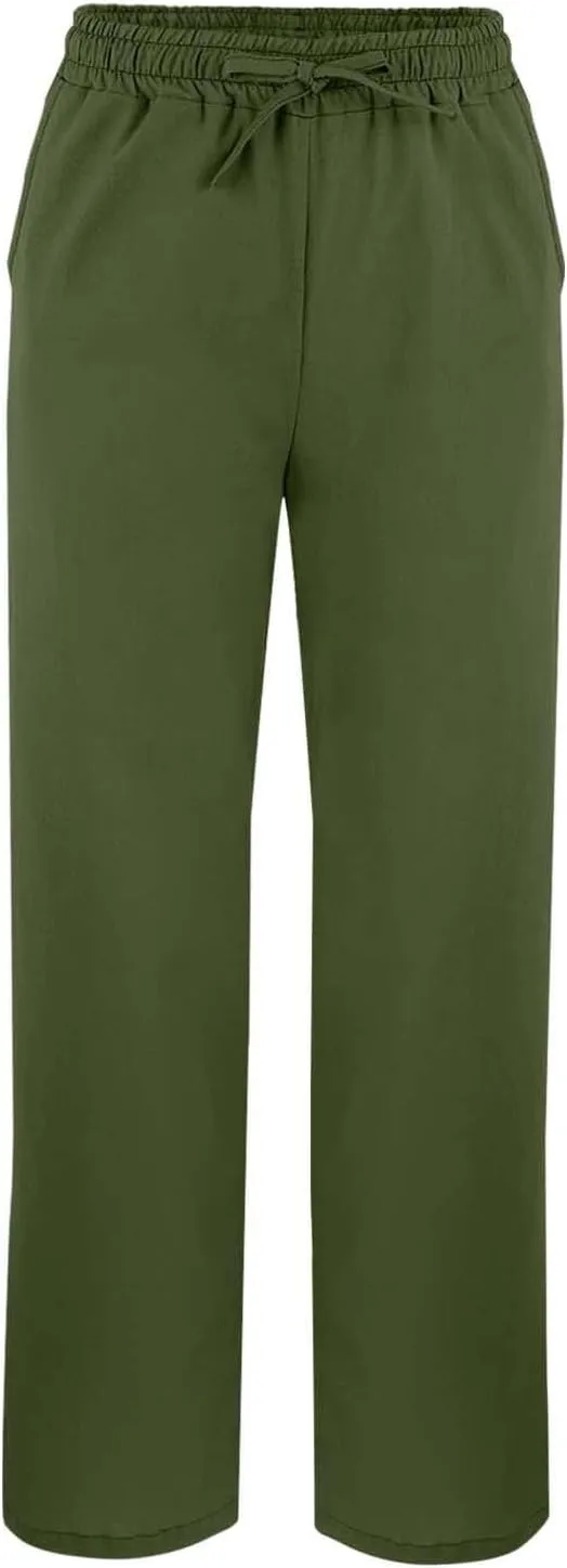 GIERIDUC Linen Pants for Women 2025 Summer High Waist Elastic Straight Leg Lounge Pant Casual Loose Beach Trousers w/Pockets