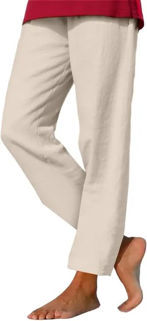GIERIDUC Linen Pants for Women High Waisted Wide Leg Trousers Trendy Solid Color Drawstring Elastic Waist Summer Gauze Pants