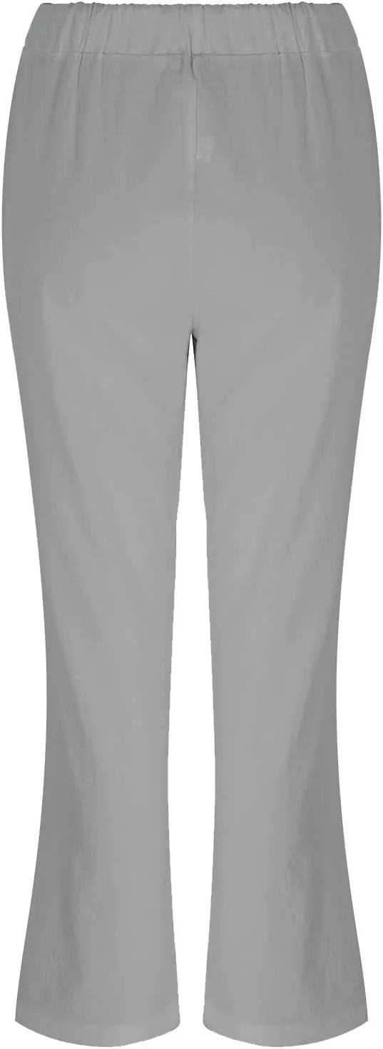 GIERIDUC Women Summer Wide Leg Linen Pants Drawstring Elastic High Waist Lounge Pants Y2K Trendy Casual Trousers with Pockets