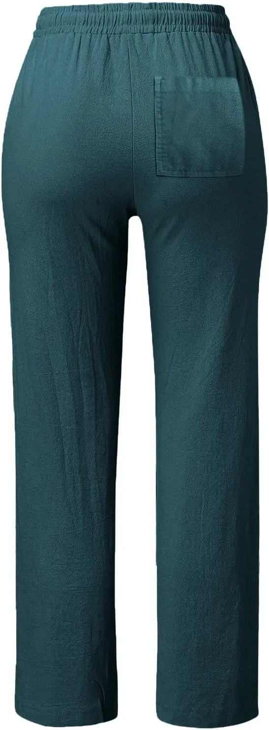 GIERIDUC Womens Linen Pants 2025 Spring Casual Loose Wide Leg Palazzo Pants Drawstring High Waist Flowy Summer Beach Trousers