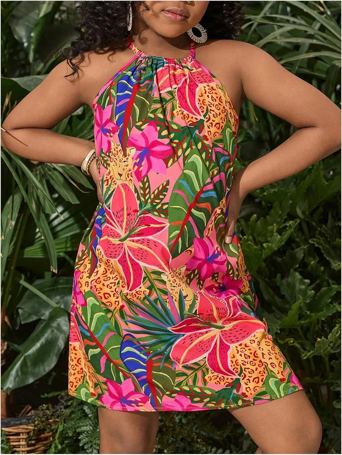 Girl's Floral Halter Dress Sleeveless Summer Beach Sundress Casual Cami Dresses
