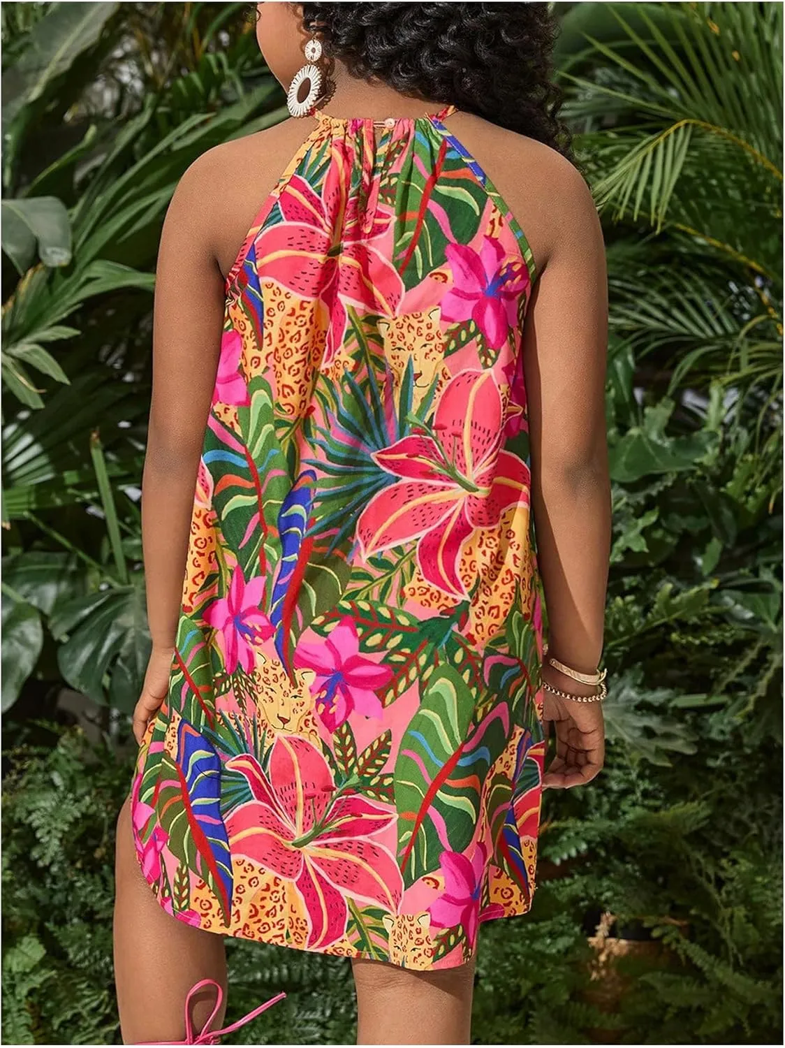Girl's Floral Halter Dress Sleeveless Summer Beach Sundress Casual Cami Dresses