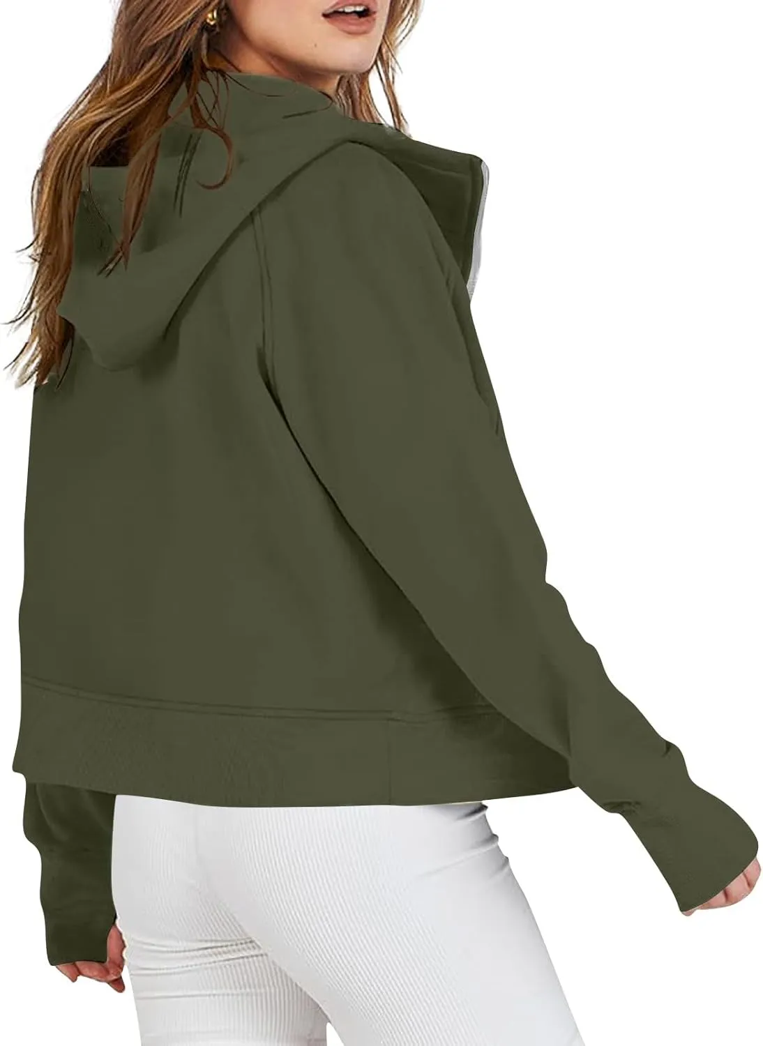 GOFULY Zip Up Hoodies For Women Trendy Long Sleeve Hooded Sweatshirts Fall Thumb Holes Jackets Winter Outfits With Pockets