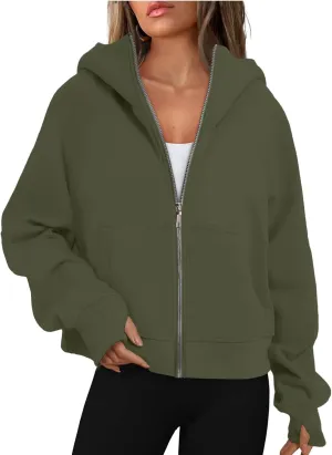 GOFULY Zip Up Hoodies For Women Trendy Long Sleeve Hooded Sweatshirts Fall Thumb Holes Jackets Winter Outfits With Pockets