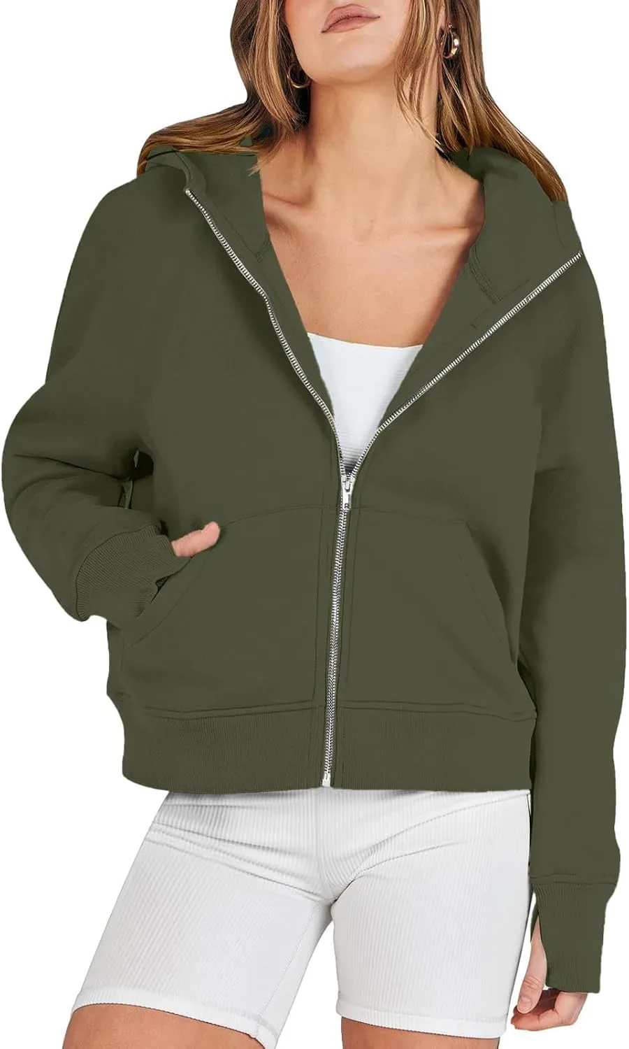 GOFULY Zip Up Hoodies For Women Trendy Long Sleeve Hooded Sweatshirts Fall Thumb Holes Jackets Winter Outfits With Pockets