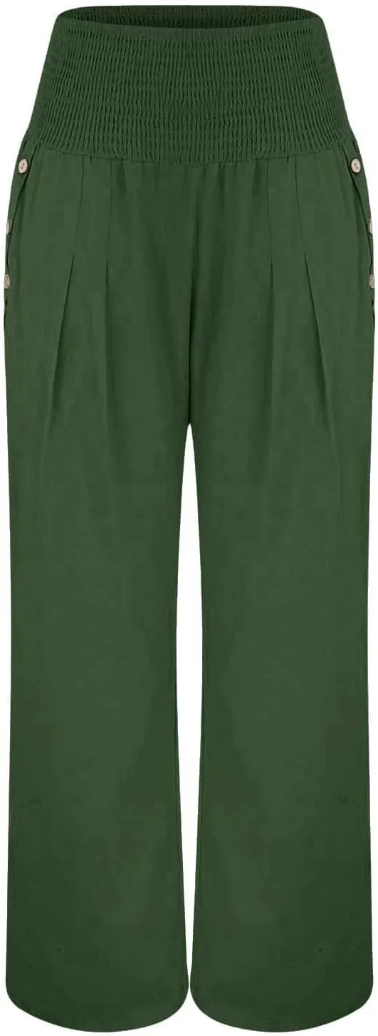 GOKKILRW Women Linen Palazzo Pants Summer Boho Wide Leg Slacks High Waist Flowy Casual Beachwear 2025 Travel Vacation Trouser