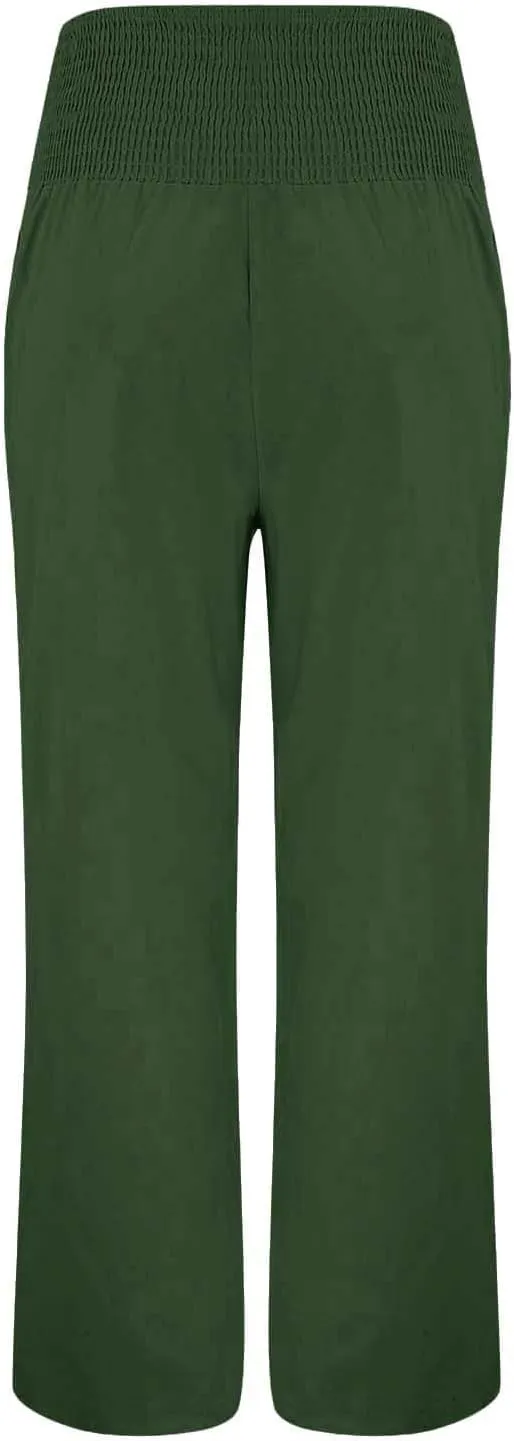 GOKKILRW Women Linen Palazzo Pants Summer Boho Wide Leg Slacks High Waist Flowy Casual Beachwear 2025 Travel Vacation Trouser