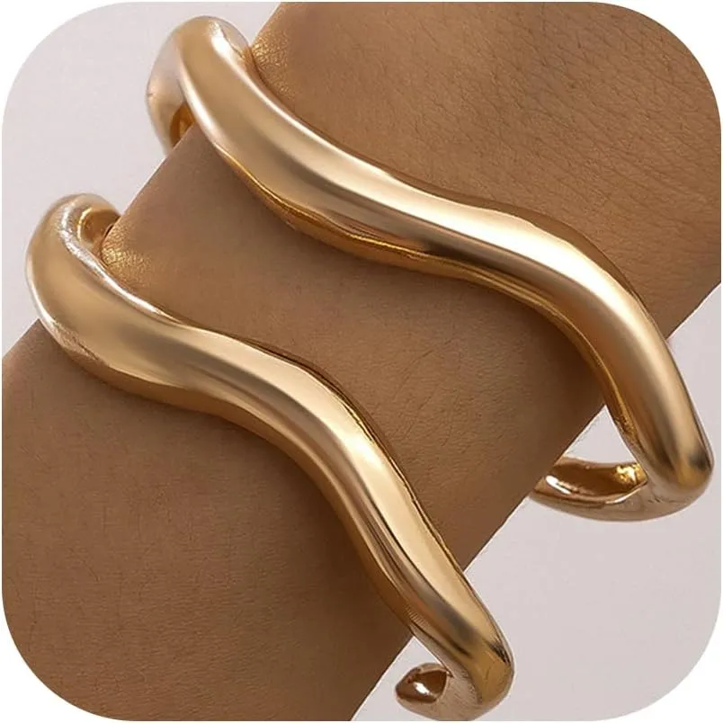 Gold Bangle Bracelets for Women Chunky Bangles Bracelets Arm Cuff Open Wide Twisted Bangles Trendy Accessories Jewelry for Women and Men