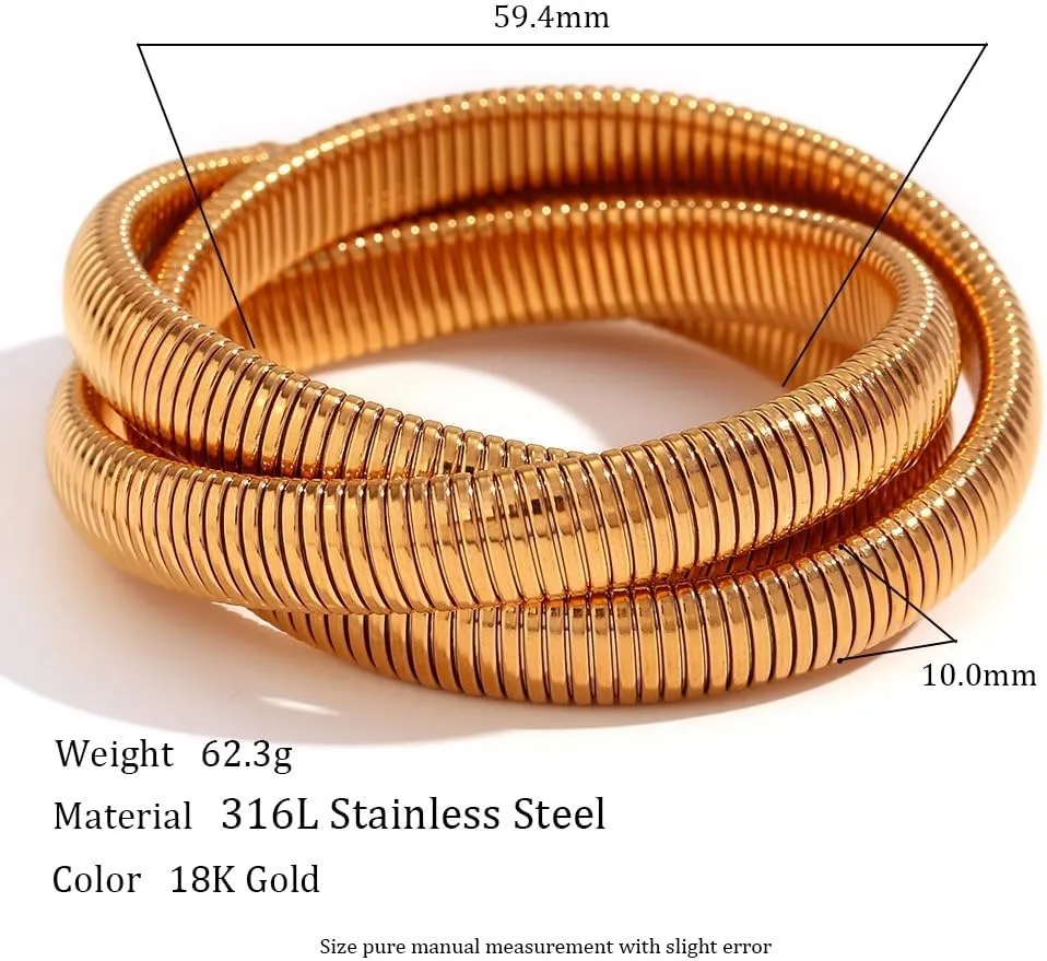 Gold Bangles Bracelet for Women Chunky Stretch Bangles Flexible Wide Wristband Bangles Bracelets Multi-layer Twisted Snake Chain Bracelet Trendy Cuff Bracelets Jewelry Gift