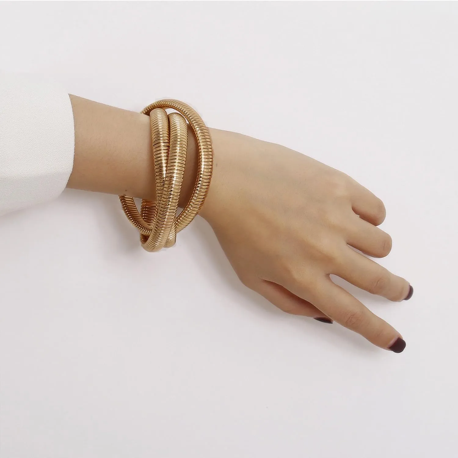 Gold Bangles Bracelet for Women Chunky Stretch Bangles Flexible Wide Wristband Bangles Bracelets Multi-layer Twisted Snake Chain Bracelet Trendy Cuff Bracelets Jewelry Gift
