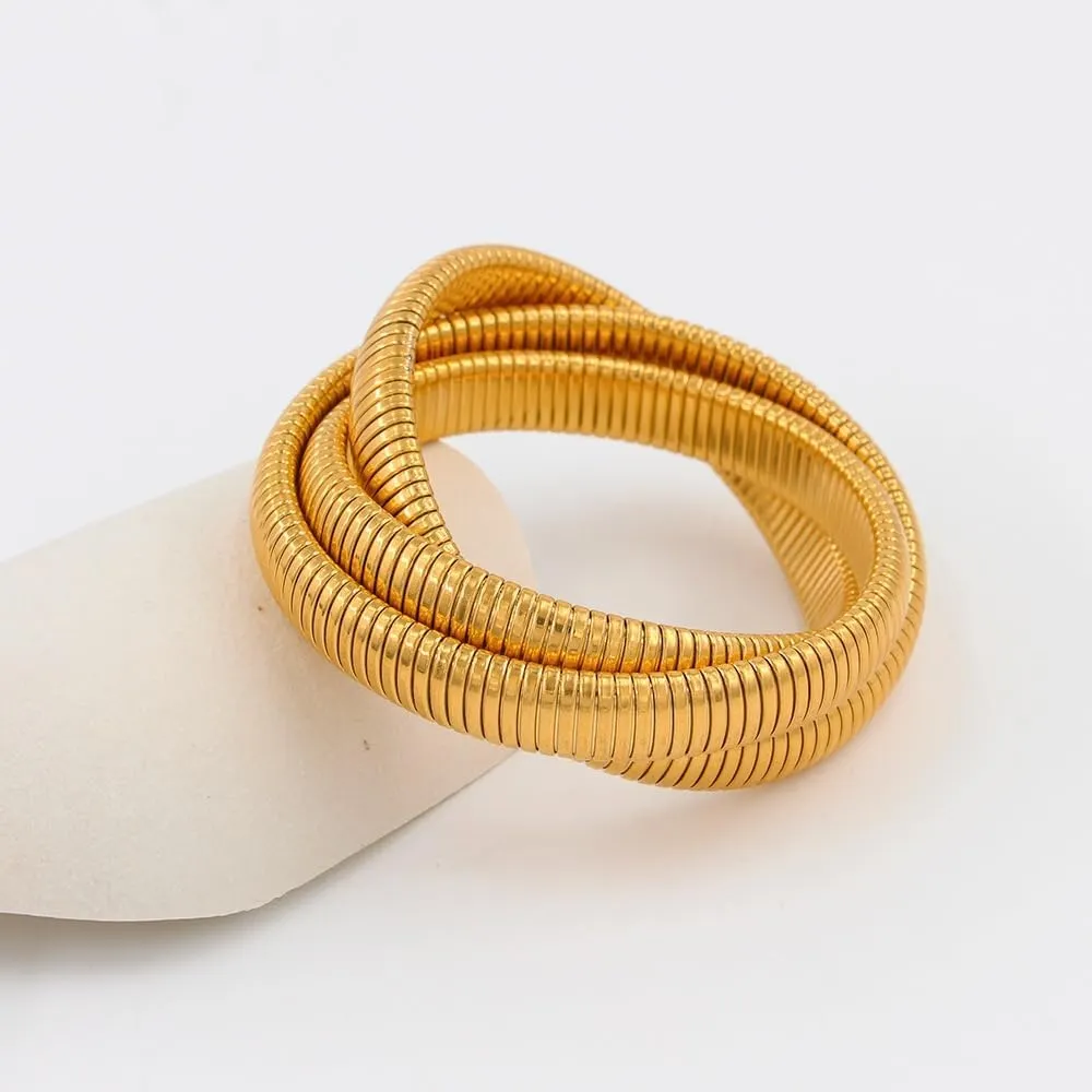 Gold Bangles Bracelet for Women Chunky Stretch Bangles Flexible Wide Wristband Bangles Bracelets Multi-layer Twisted Snake Chain Bracelet Trendy Cuff Bracelets Jewelry Gift