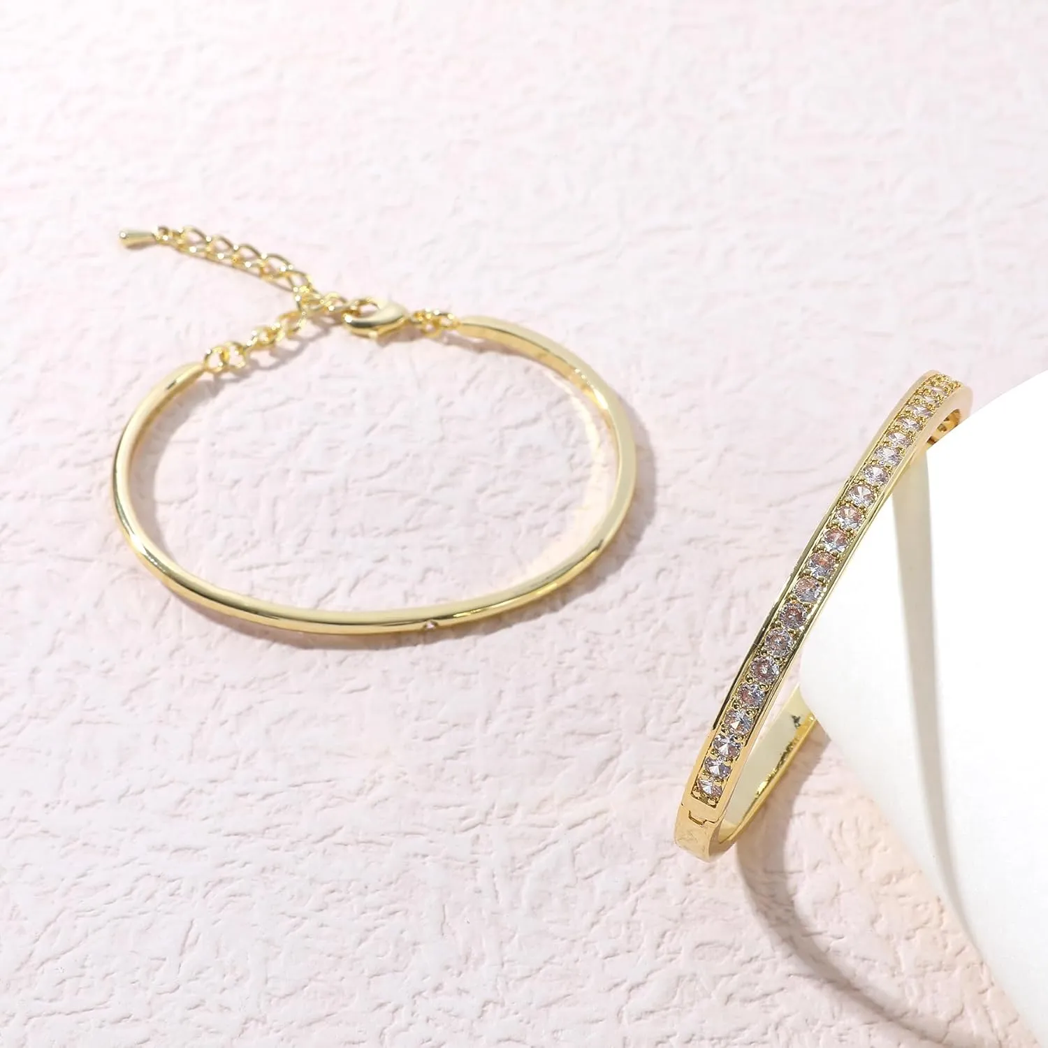 Gold Bracelets Set for Women 14K Gold Plated Stackable Twisted Bangle Rolo Chain Bracelets Layered Diamond Cubic Zirconia Charm Cuban Chain Gold Ball Beads Stretch Bracelets Trendy Jewelry Gift