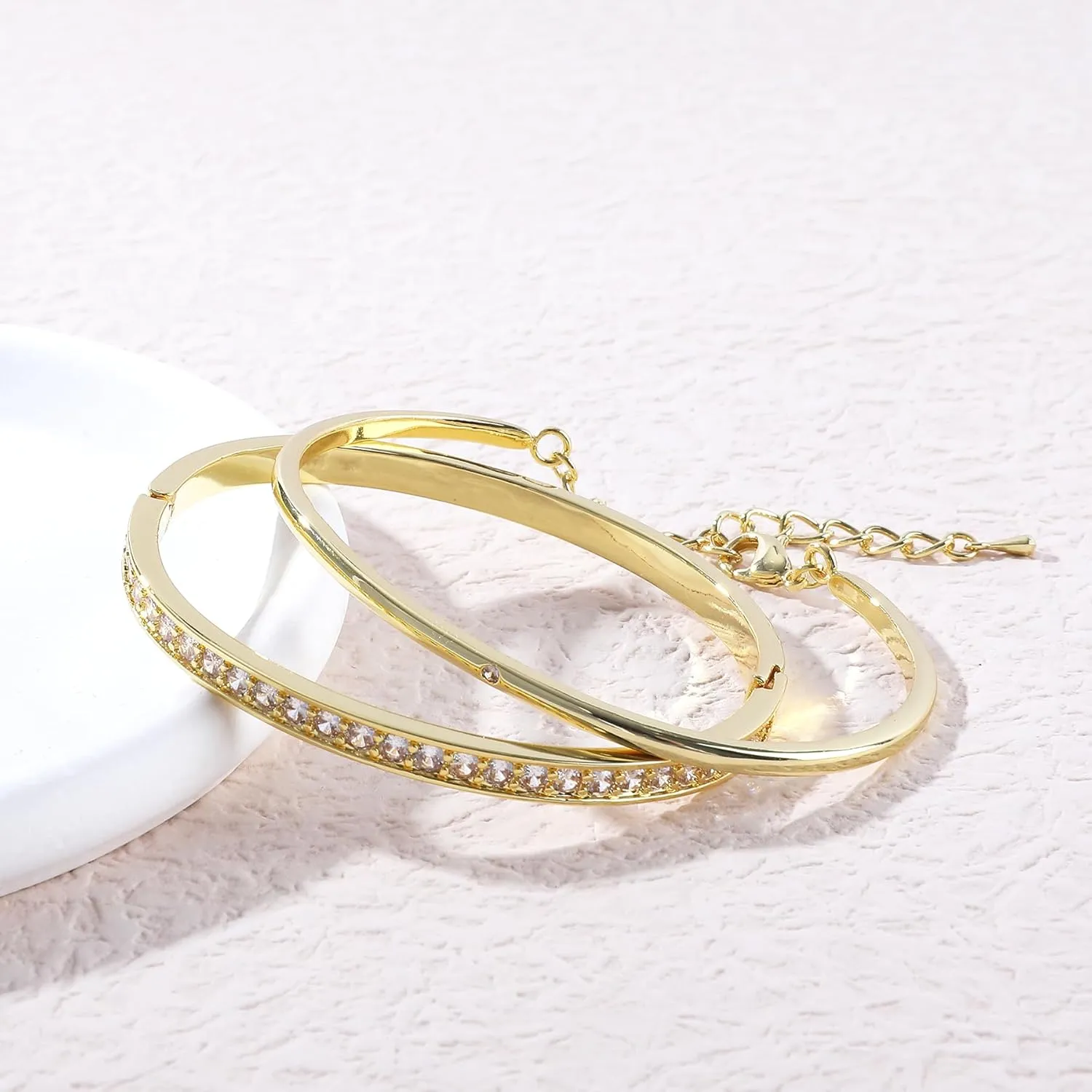 Gold Bracelets Set for Women 14K Gold Plated Stackable Twisted Bangle Rolo Chain Bracelets Layered Diamond Cubic Zirconia Charm Cuban Chain Gold Ball Beads Stretch Bracelets Trendy Jewelry Gift