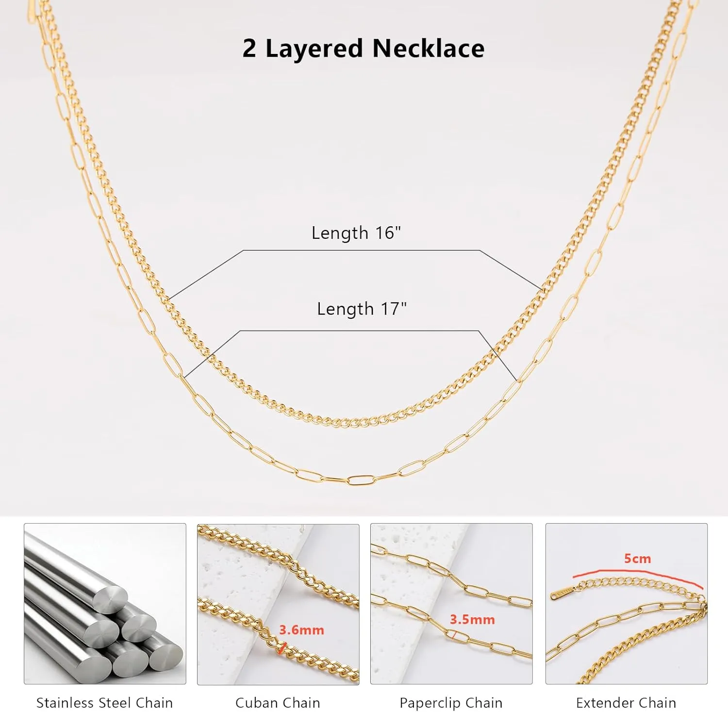 Gold Plated Stainless Steel Layered Choker Necklace Jewelry Gift for Women